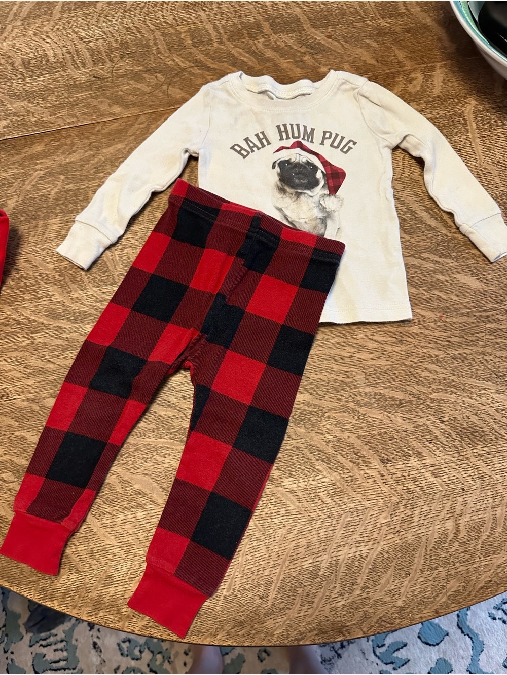 Old Navy Red Buffalo Plaid Pajama Set with Pug Graphic